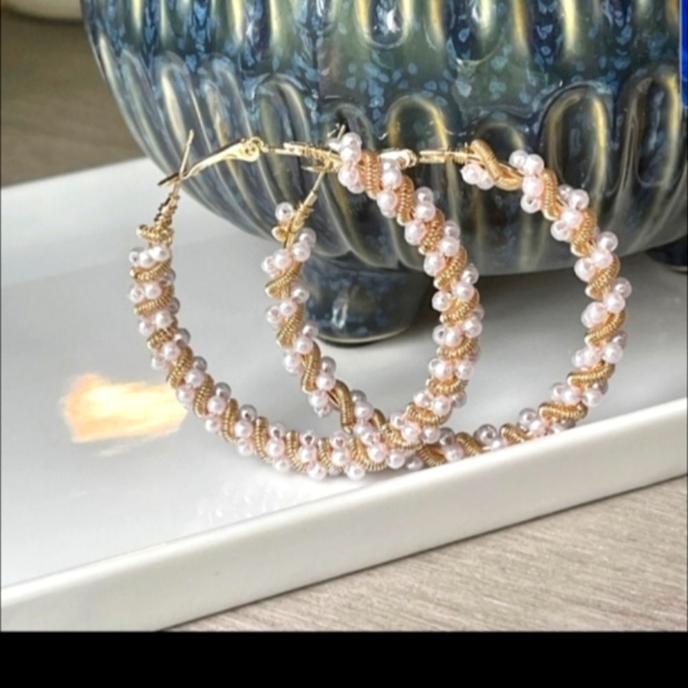 COPY - While Beaded Gold Earrings